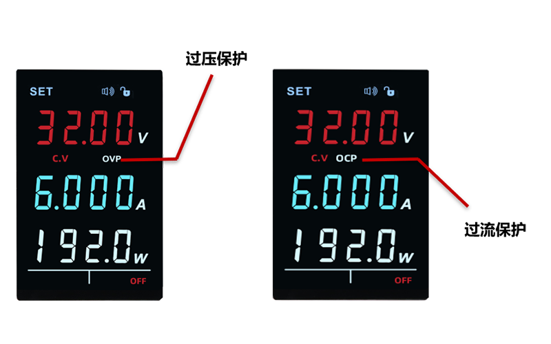 完善的过压/过流/过温（OVP/OCP/OTP）保护